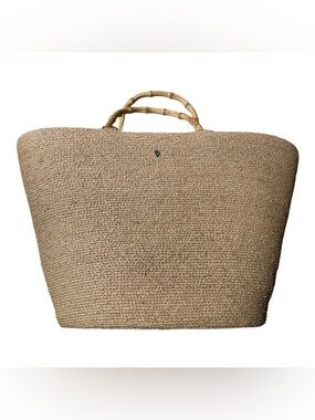Natural Straw Tote Bag with Bamboo Handles